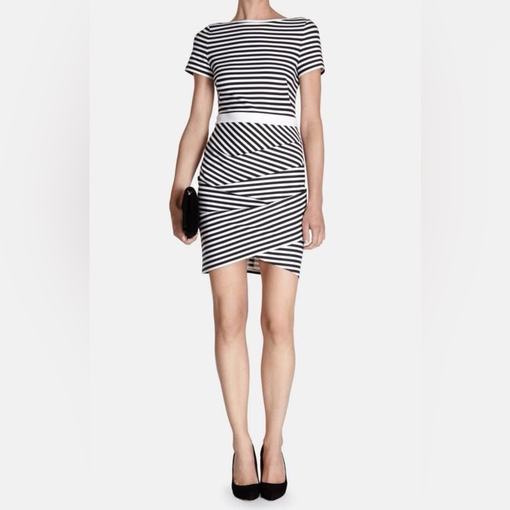 Karen Millen Black and White Striped Mini Dress